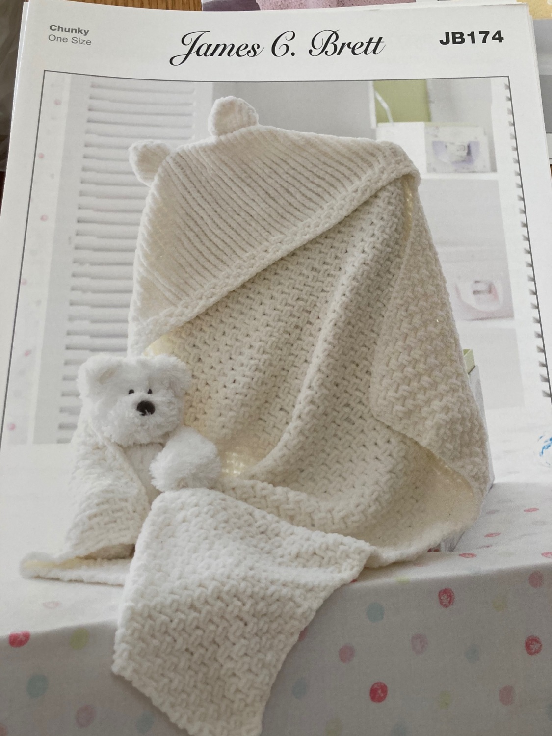 Childrens Knitting Pattern Hooded Blanket JB174