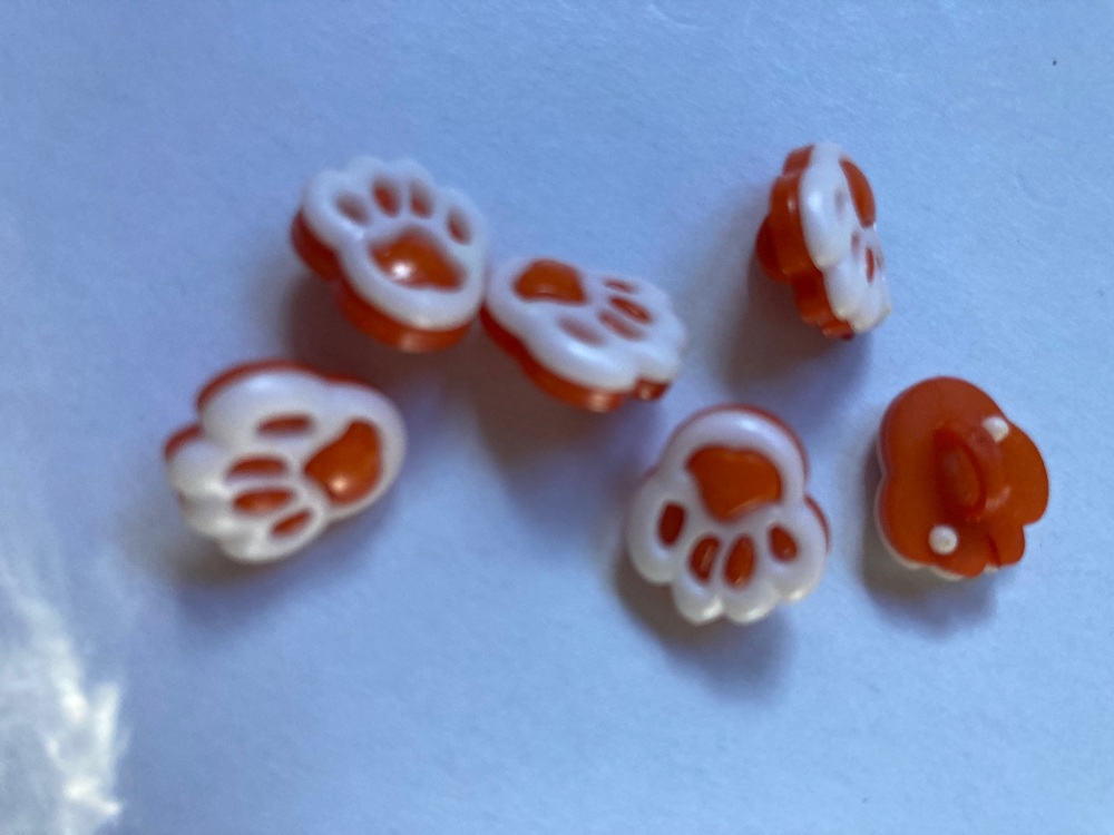 Orange Paw Button 13mm (Pack of 10)