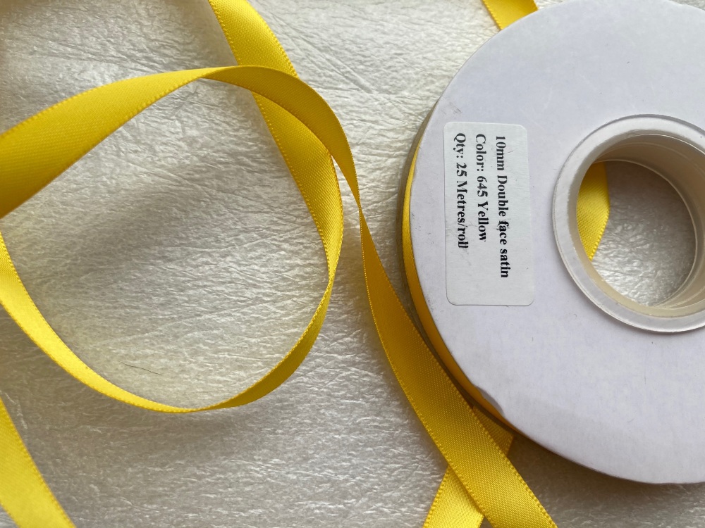 FULL ROLL Double Faced Satin 10mm / 25 metre roll - Yellow