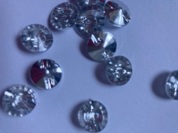 Clear / Silver Back Round Glittery Button 11mm (Pack of  12)
