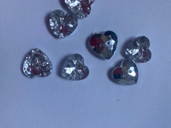 Clear / Silver Back Heart Glittery Button 12mm Pack of  8)