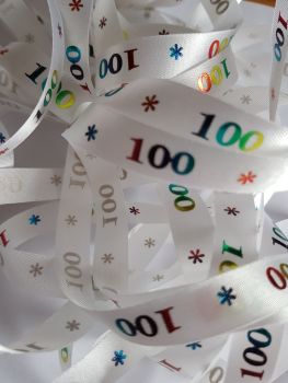 Birthday -  100 *   White with Rainbow Satin  10mm (3 metre Pack) Was £1
