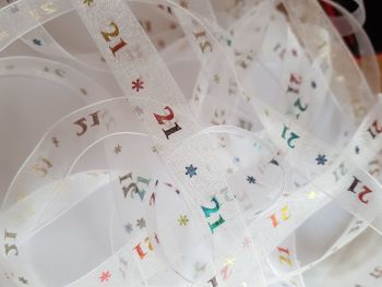 Birthday -  21 *   White with Rainbow Organza 15mm (3 metre Pack) Was £1