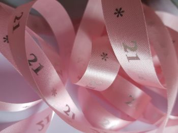 Birthday -  21 *   Pink with Silver Satin  15mm (3 metre Pack) Was £1