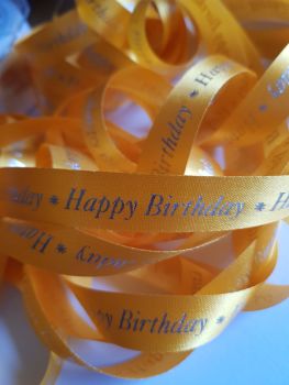 Birthday -  Happy birthday  Orange with Silver Satin  15mm (3 metre Pack) Was £1