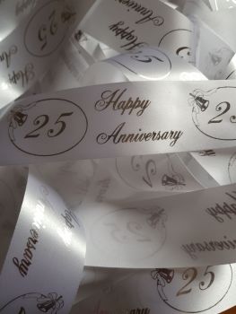 Anniversary -  25 White with Silver Satin 38mm (2 metre Pack) Was £1