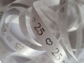 Anniversary -  25 White with Silver Satin 15mm (3 metre Pack) Was £1