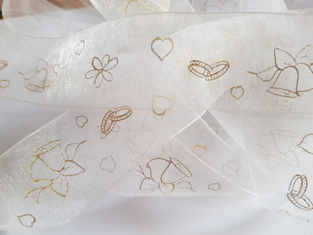 Wedding -  White with Gold Organza 38mm (2 metre Pack)