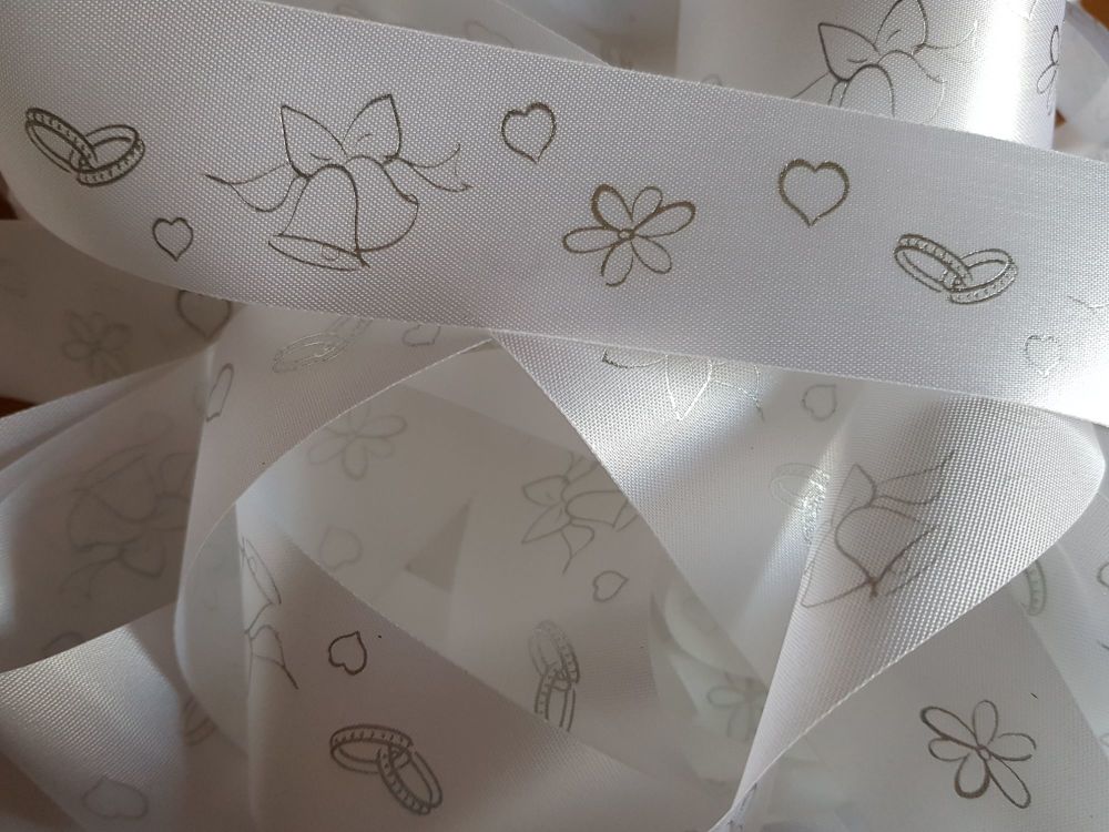 Wedding -  White with Silver Satin 38mm (2 metre Pack)