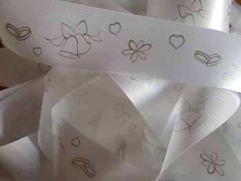 Wedding -  White with Silver Satin 38mm (2 metre Pack) Was £1