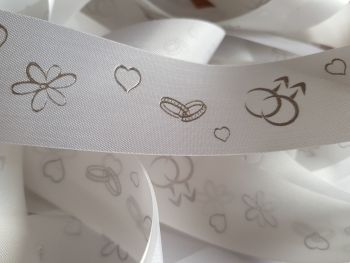 Wedding -  Mr & Mr White with Silver Satin 38mm (2 metre Pack) Was £1