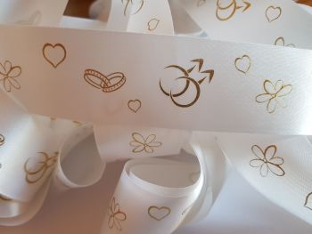Wedding -  Mr & Mr White with Gold Satin 38mm (2 metre Pack) Was £1