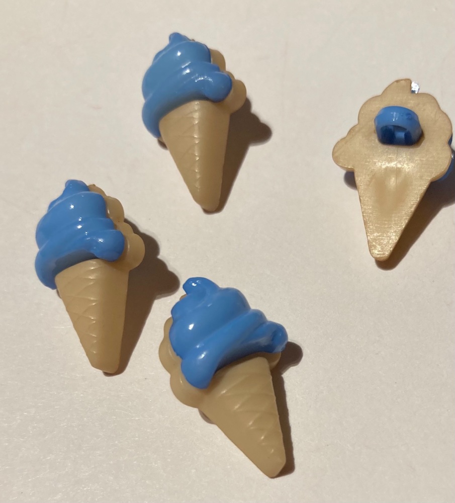 Ice Cream Buttons - Blue 14x21mm  Pack of 10 