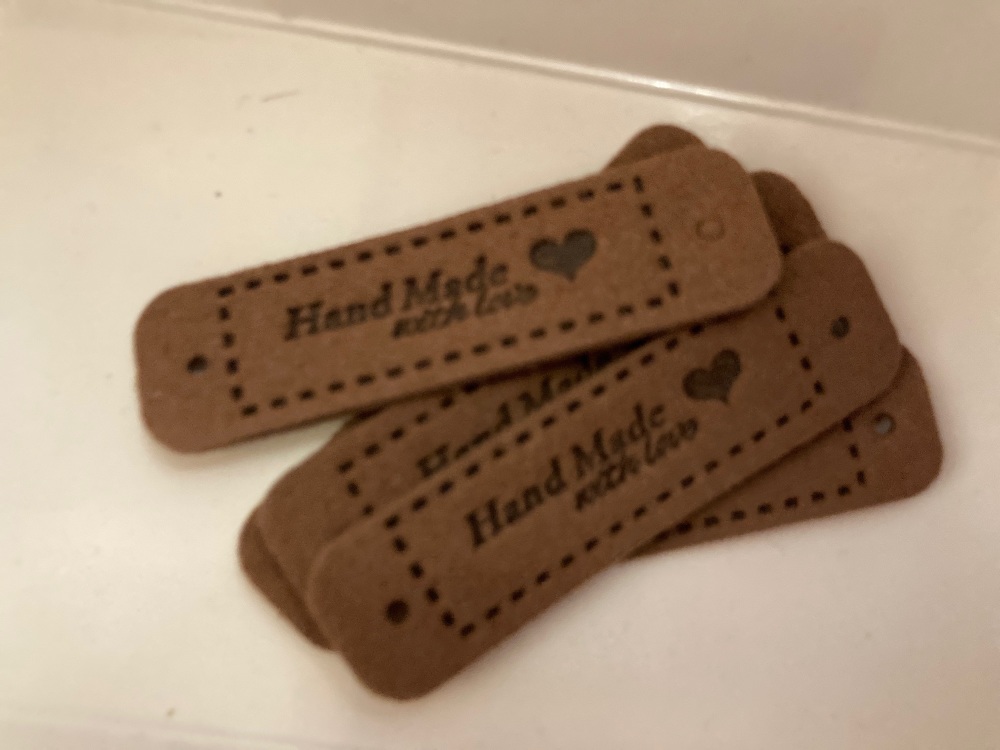 Handmade with Love ❤ Label / Tag -  Leather Look Brown 55x14mm (Pack of 5)