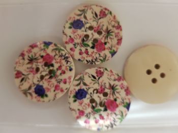 Flower Wooden Button 30mm (Pack of 3)