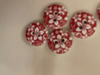 Flower Wooden Buttons- Red 15mm (Pack of 10)