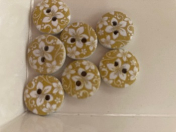 Flower Wooden Buttons- Mustard 15mm (Pack of 10)