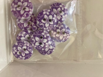 Flower Wooden Buttons- Purple 15mm (Pack of 10)