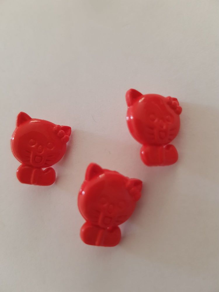 Red (Bright) Cat Buttons (Pack of 8)