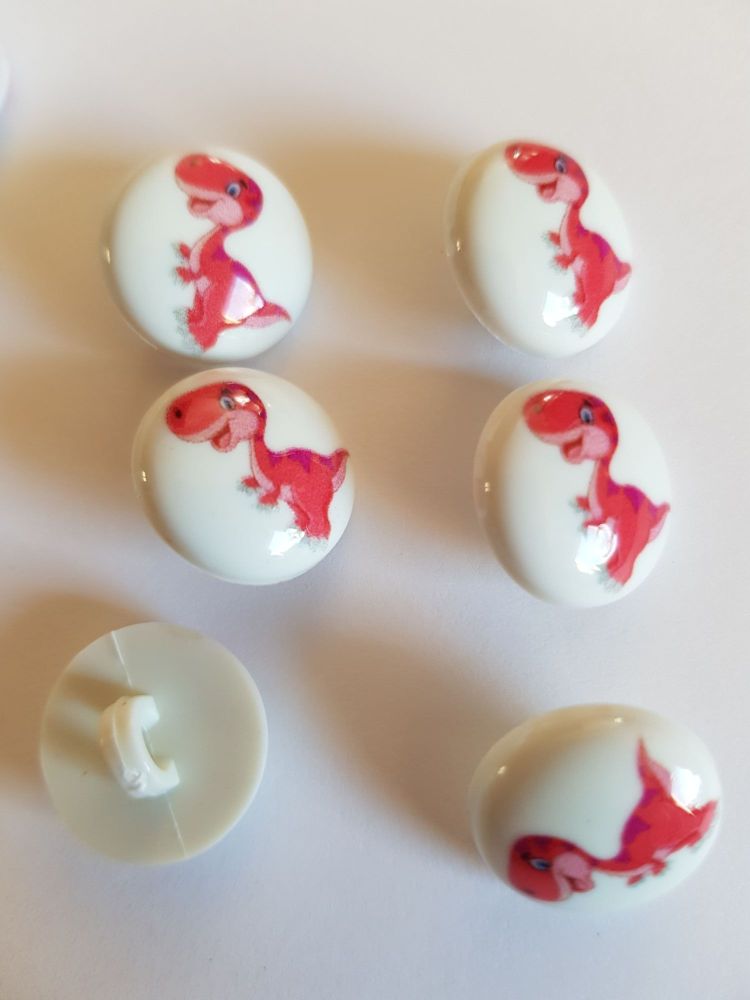 Pink Dinosaur Buttons (Pack of 6)