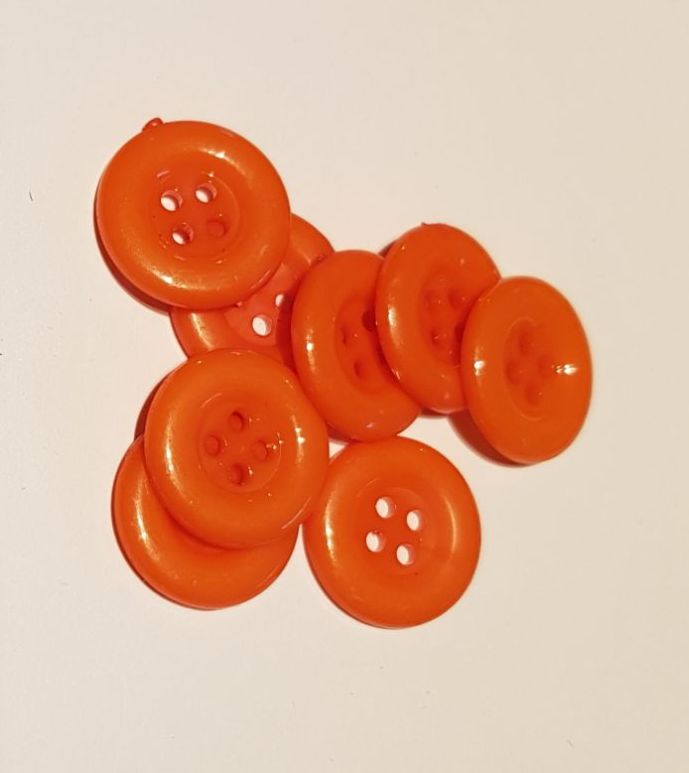 Orange 4 hole / Raised edge Buttons 18mm (Pack of 8)