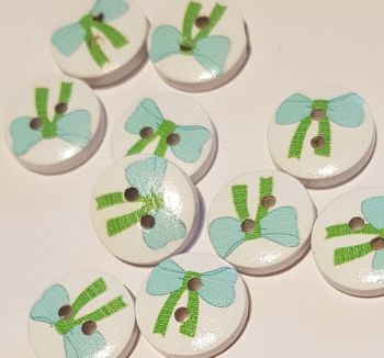 Blue Bow Wooden Buttons 15mm (Pack of 8) BW07