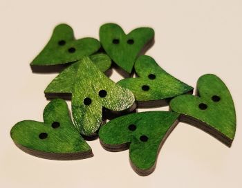 Green Heart  Wooden Buttons 17x21mm (Pack of 10)