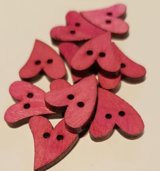 Pink Heart  Wooden Buttons 17x21mm (Pack of 10)