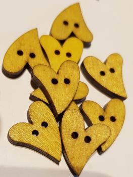 Yellow Heart  Wooden Buttons 17x21mm (Pack of 10)