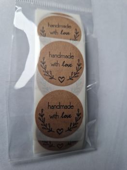 Handmade with Love Stickers 25mm each (Pack of 50)