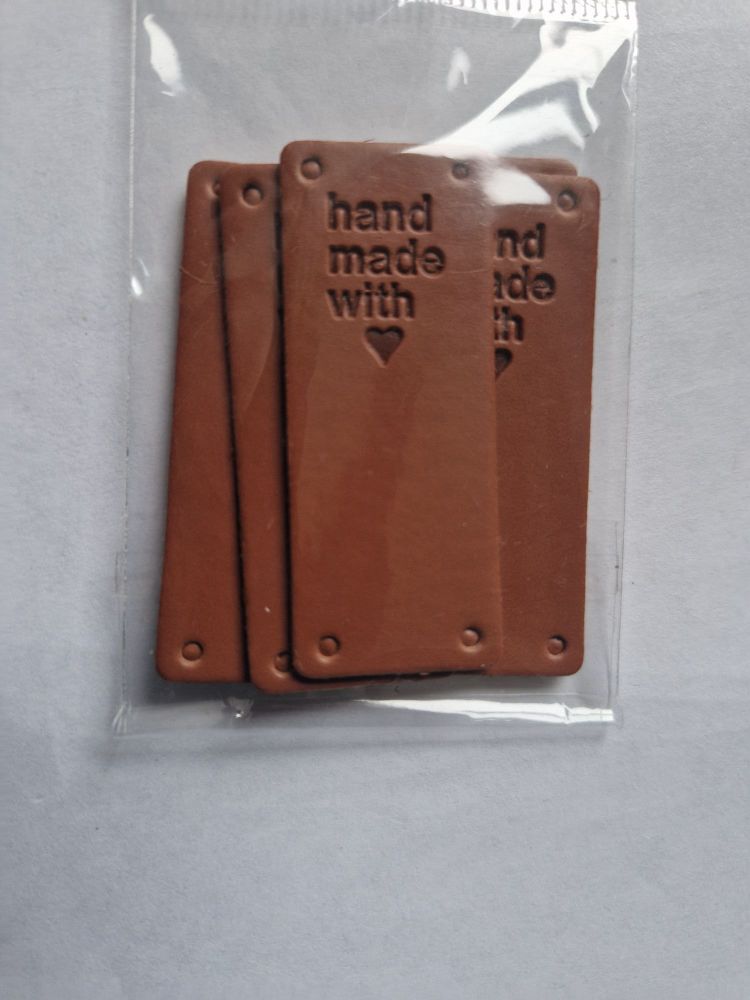 Handmade with Love ❤ Label / Tag -  Leather Look Brown 50x20mm (Pack of 5)