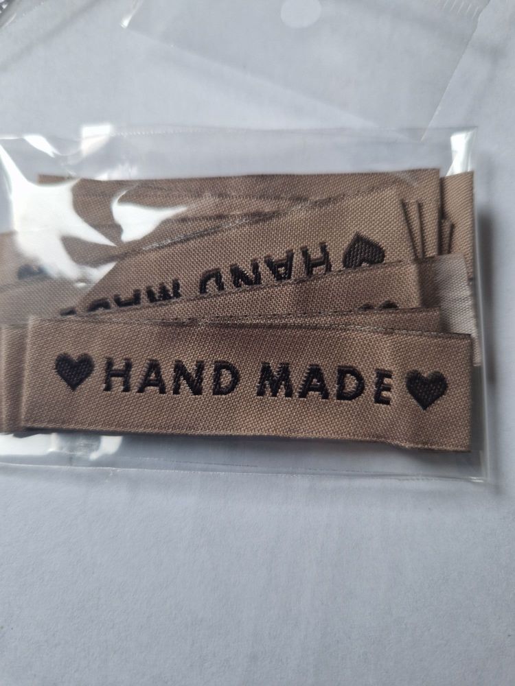 Handmade with Love ❤ Label -  Brown 60x15mm (Pack of 10)