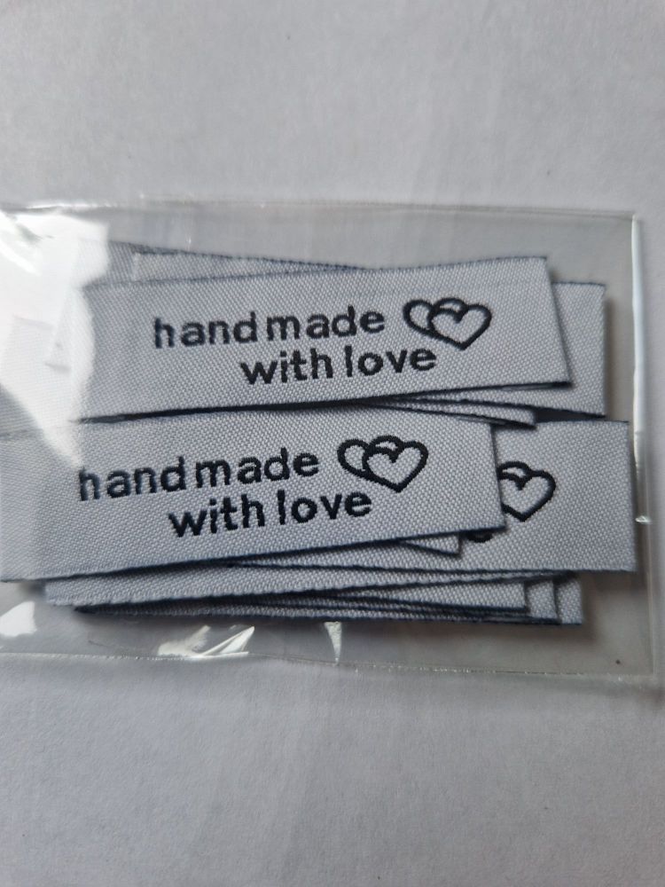 Handmade with Love ❤ Label -  Grey 52x14mm (Pack of 10)
