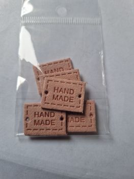 Handmade Tag -  Suede Look Peachy/Pink 20x15mm (Pack of 5)