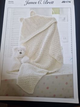 Baby Hooded Blanket Knitting Pattern JB174 James C Brett