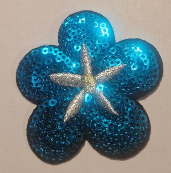 Flower Motif 64mm - Turquoise Sequin