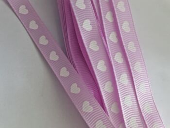 Lilac with white heart Grosgrain Ribbon 10mm (3 metre pack)