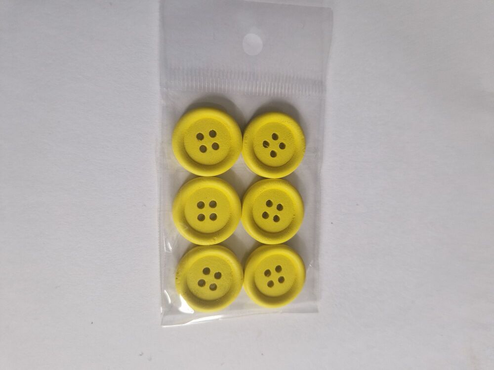 Yellow Wooden Buttons 20mm (6 pack)