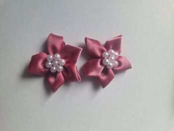 Dusky Pink Satin Flower with Bead Centre (Pack of 4)