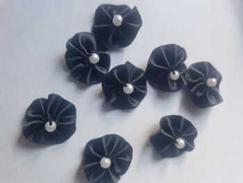 Black Round Ribbon Embellishments- Bead Centre - Pack of 8