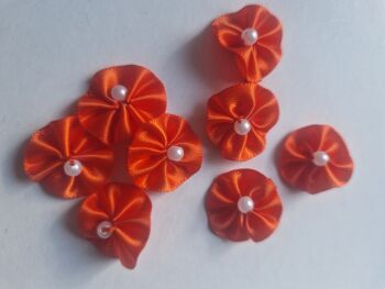 Orange Round Ribbon Embellishments- Bead Centre - Pack of 8