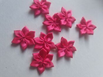 Cerise Pink Flower Ribbon Embellishments- Pack of 8
