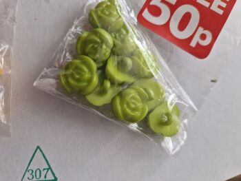 Green Rose Flower Buttons (Pack of 10)