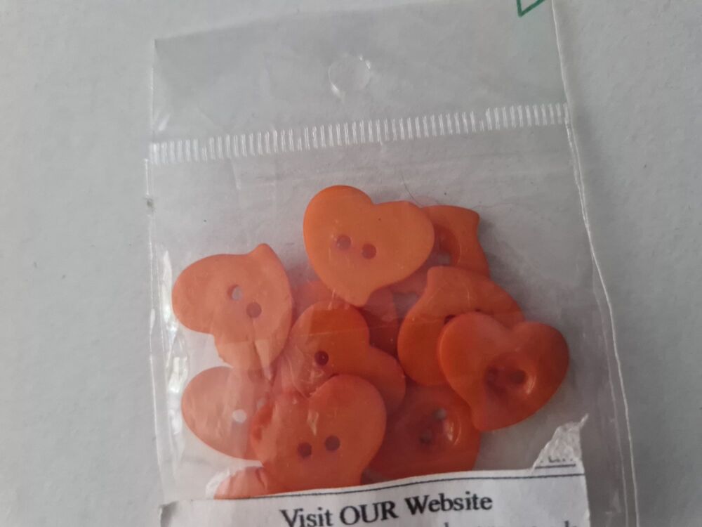 Orange Heart Buttons (Pack of 12)