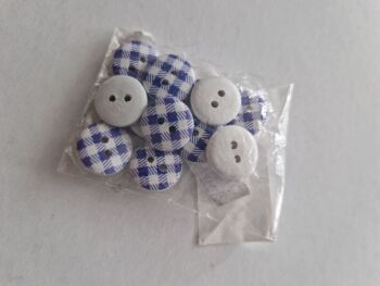 Blue / White Check Wooden Buttons (Pack of 12)