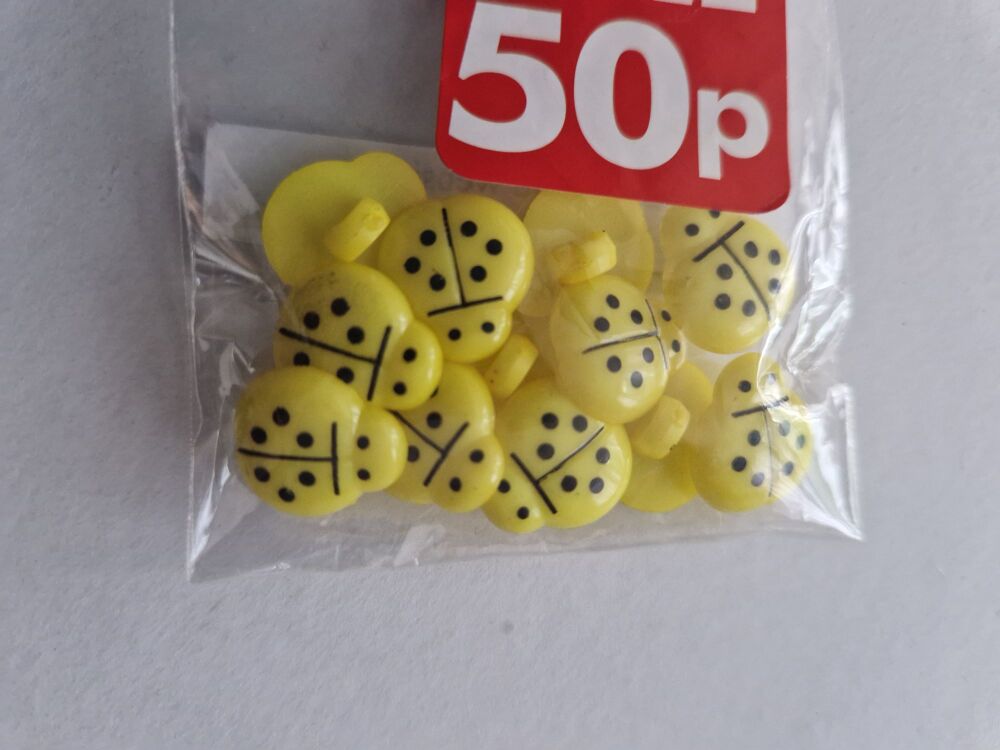 Yellow Ladbug Buttons (Pack of 12)