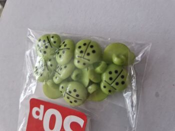 Green Ladybug Buttons (Pack of 12)