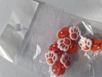 Orange Paw Buttons  (Pack of 10)