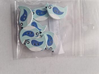 Pale Blue Wooden Bird Buttons  - Pack of 8
