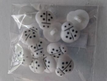 White Ladybug Buttons (Pack of 12)